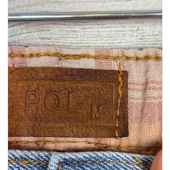 POL Womens Medium Pink Blue Plaid Denim Distressed Boho Mini Skirt NEW - Picture 4 of 5